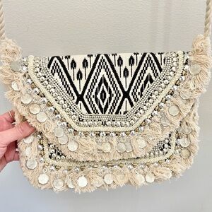 NWT Antik Kraft Moroccan Coin Embellished Fringe Crossbody Bag